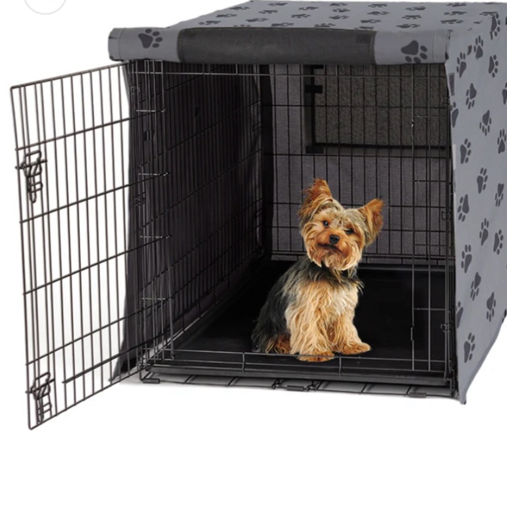 Gray Dog Crate Cover with Paw Prints by Gorilla Grip
